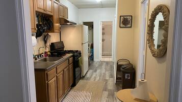 Microwave, coffee/tea maker, cookware/dishes/utensils