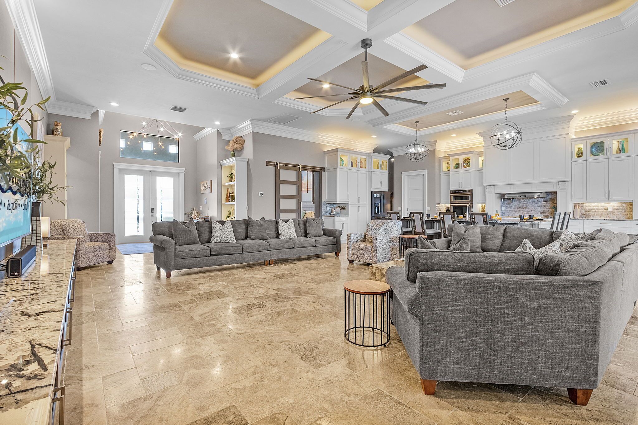 TV, fireplace, table football, ping pong