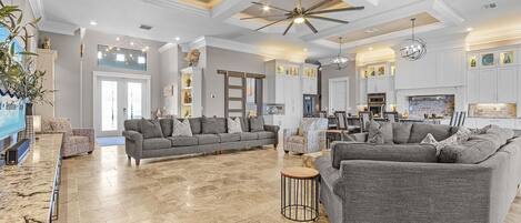 TV, fireplace, table football, ping pong