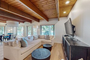 Televisión, chimenea y libros