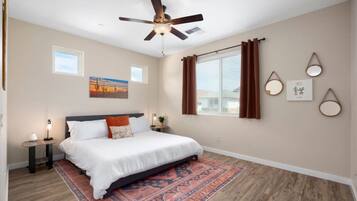 3 bedrooms, premium bedding, desk, iron/ironing board