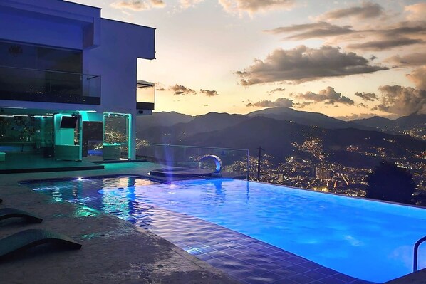 An infinity pool, a heated pool