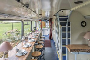Dining - Double Decker Bus on an Alpaca Farm Sleeps 8 (Newton Abbot)