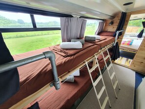 Family Cabin, Private Bathroom, Courtyard View (Double Decker Bus) | 1 bedroom - Double Decker Bus on an Alpaca Farm Sleeps 8 (Newton Abbot)