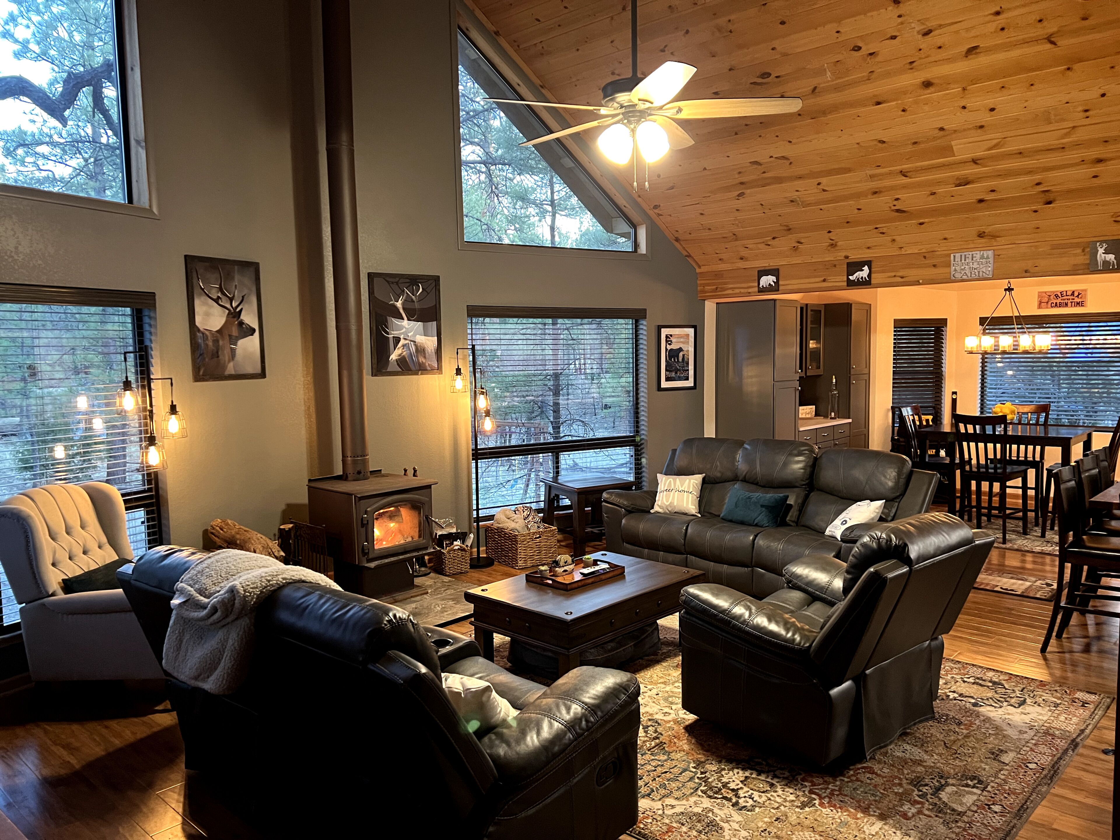 Smart TV, fireplace, video games, stereo