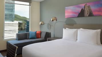 In-room safe, desk, laptop workspace, blackout curtains