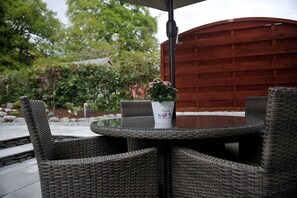 Outdoor dining - No. 2 The Forge, village cottage in idyllic riverside setting (Coniston)