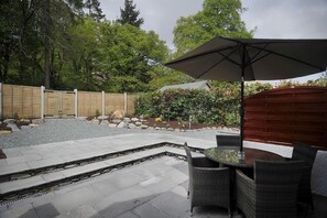 Outdoor dining - No. 2 The Forge, village cottage in idyllic riverside setting (Coniston)