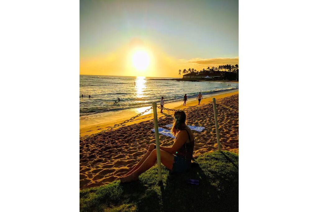 On the beach, sun loungers, beach towels