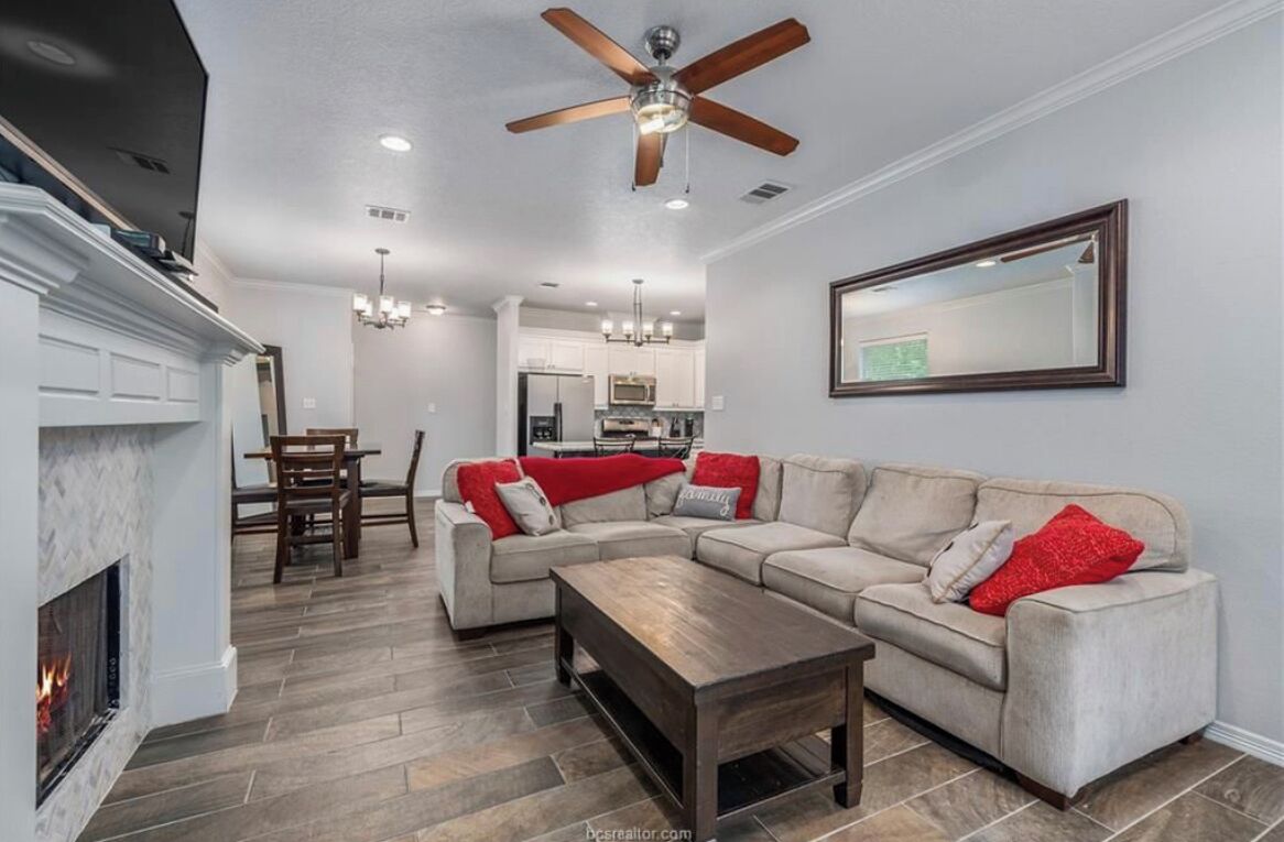 Smart TV, fireplace, video games, DVD player