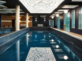 Indoor pool, open 9:30 AM to 7:30 PM, pool umbrellas, sun loungers