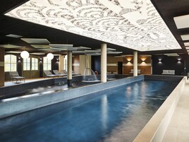Indoor pool, open 9:30 AM to 7:30 PM, pool umbrellas, sun loungers