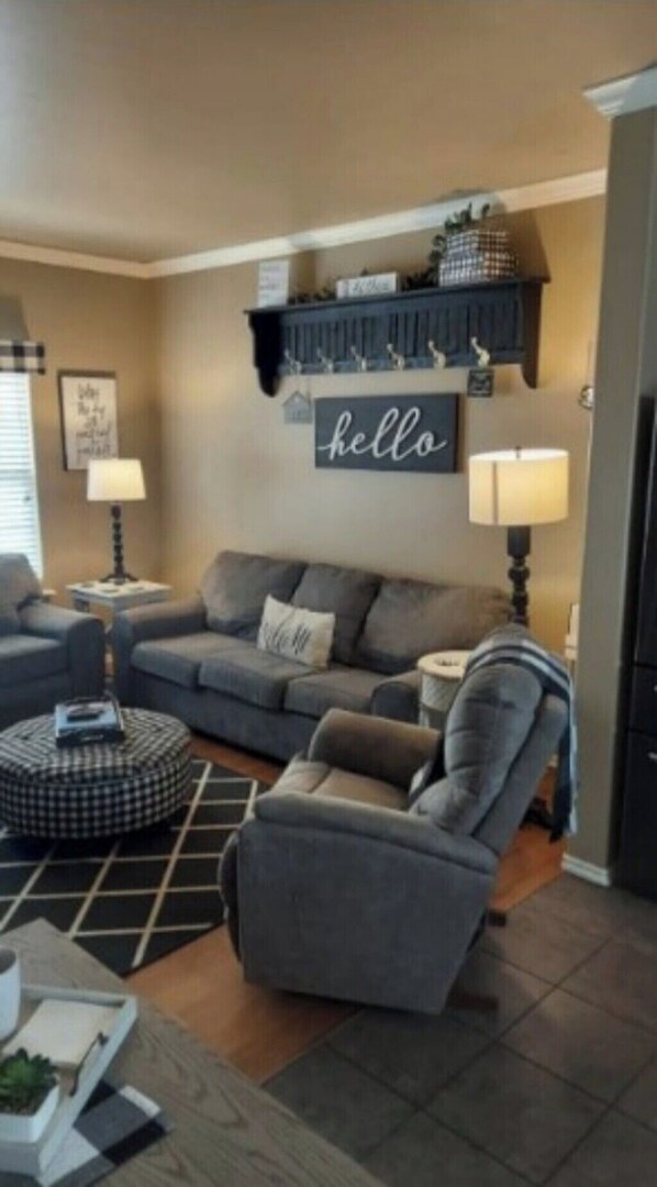Smart TV, fireplace, video games, DVD player