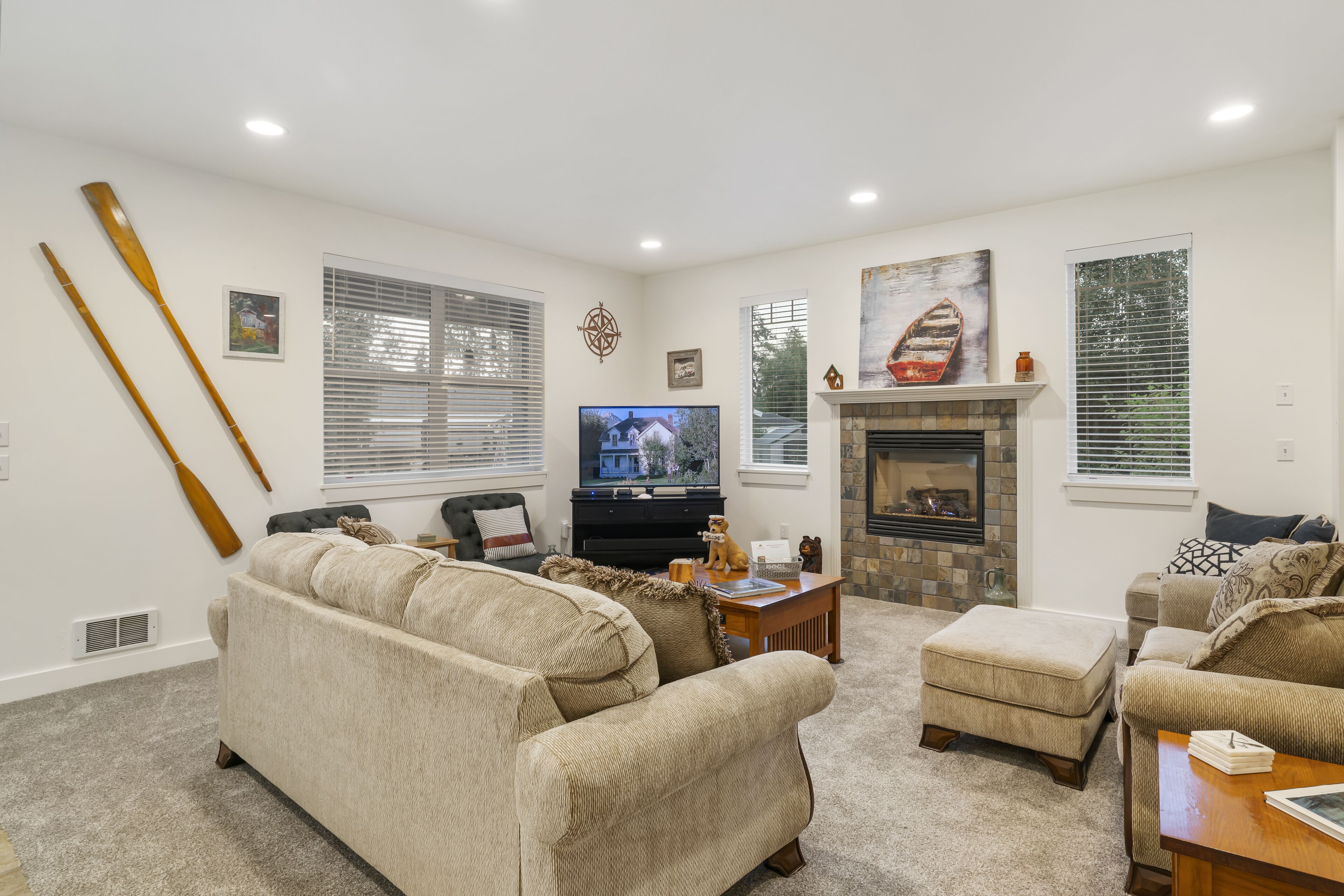 Televisor intel·ligent, llar de foc, reproductor de DVD i llibres 