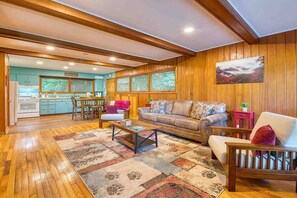 Smart TV, fireplace, DVD player, books