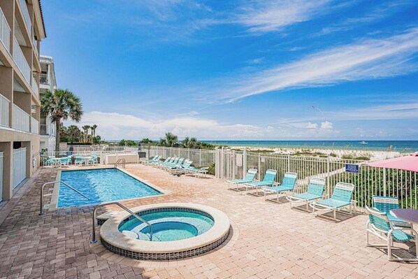 Relax by the ocean with a refreshing dip in the pool or unwind in the hot tub.