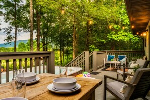 Outdoor dining - Heated Pool & Spa / Firepit / Views / Yard / Style / Easy Access! (Sevierville)