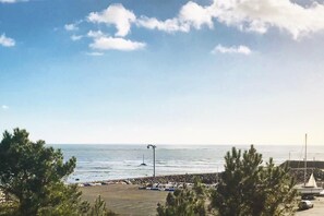 On the beach, sun loungers
