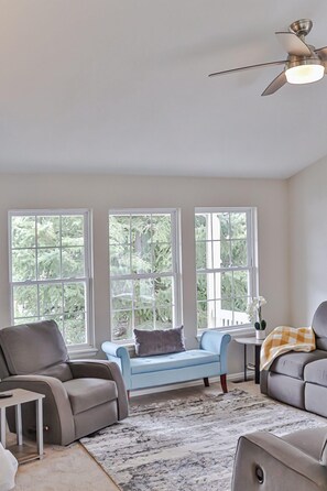 Smart TV, fireplace, computer monitors, printers