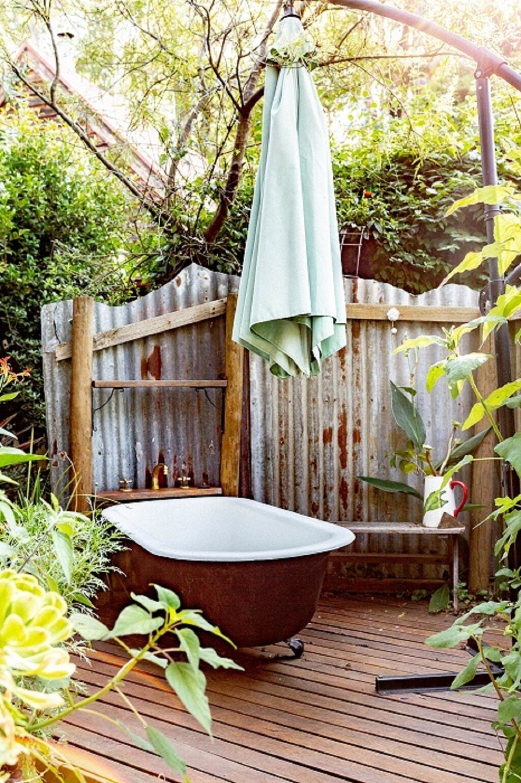 Relaxing amongst the gardens in the outdoor bath