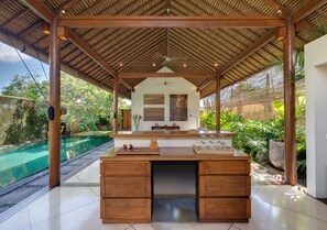 Standard Villa, 2 Bedrooms, Non Smoking, Pool View | Private kitchen | Full-size fridge, oven, stovetop, toaster - Villa Andalas (Seminyak)