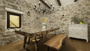 Villa | Private kitchen | Fridge, microwave, oven, stovetop