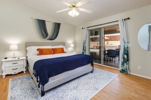 3 bedrooms, memory foam beds, iron/ironing board, travel crib