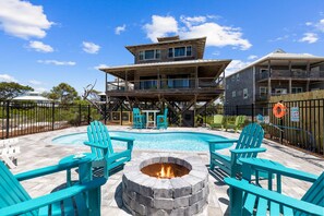 Terrace/patio - Beach Bungalow! Steps from Beach! Pool! Dog-Friendly! (Cape San Blas)