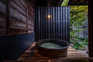 Main Building 105, Semi-open-air Bath, Non Smoking | Bathroom | Separate bathtub and shower, deep-soaking bathtub, designer toiletries - BYAKU Narai (Shiojiri)