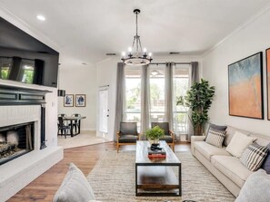 TV, fireplace, table football, stereo