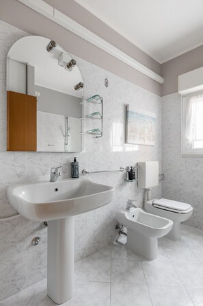 Asciugacapelli, bidet, asciugamani, sapone