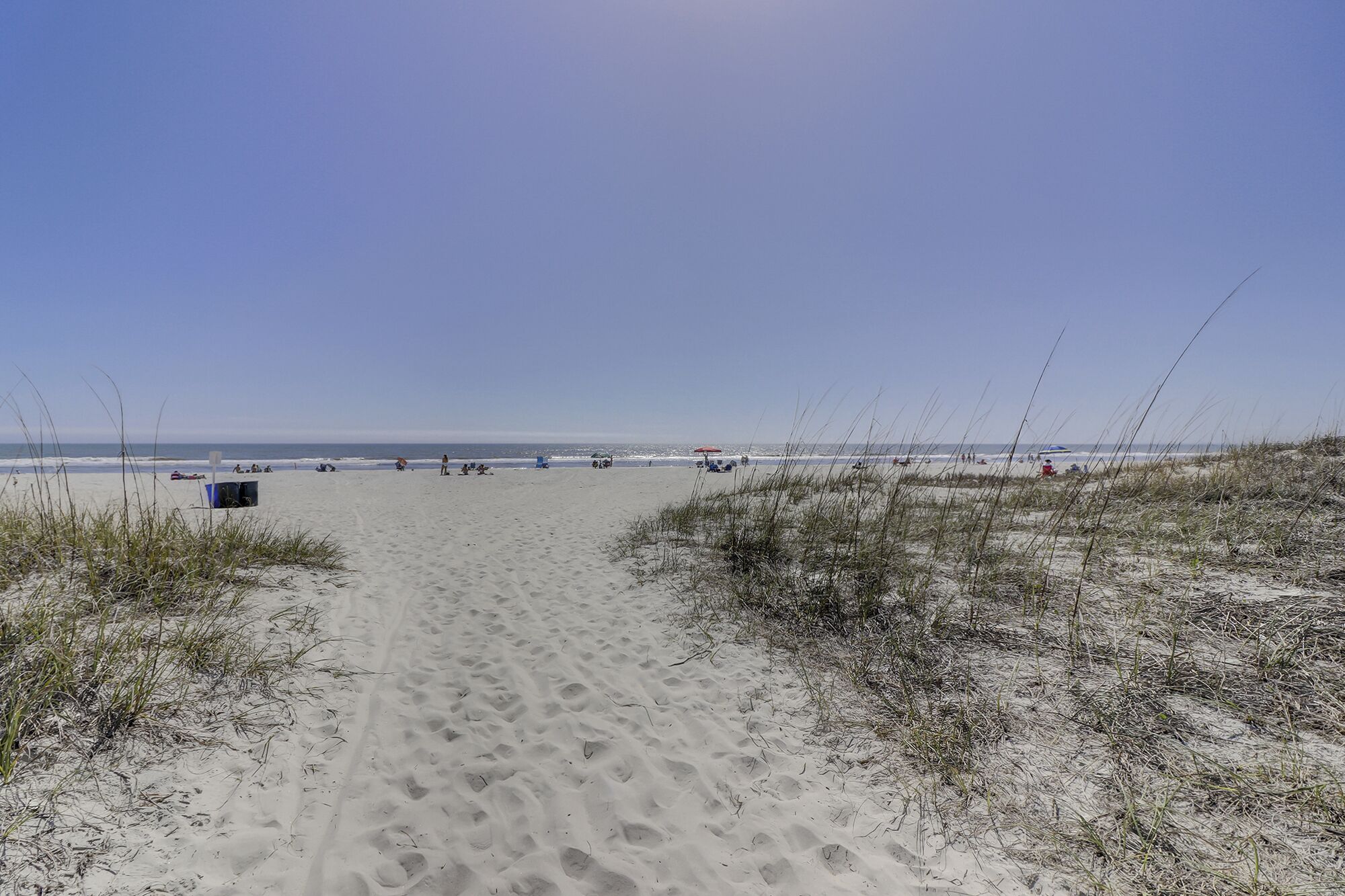 On the beach, sun loungers