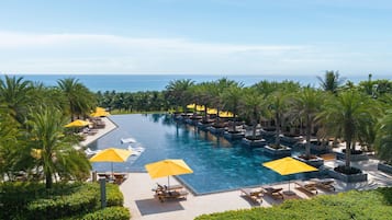 3 outdoor pools, open 6:00 AM to 7:00 PM, free cabanas, pool umbrellas