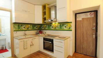 Fridge, oven, stovetop, coffee/tea maker