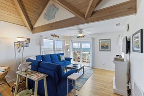 Smart TV, fireplace, DVD player, books