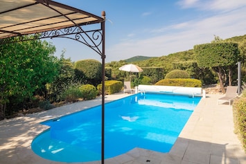 Heated pool with porcelain tiled surround and gorgeous unspoiled views