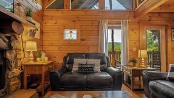 Televisión, chimenea y oficina