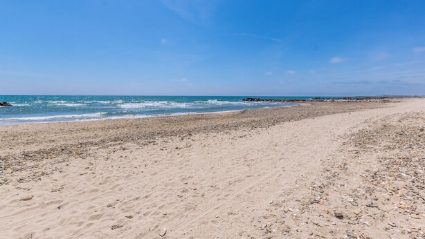 A sandy beach with a clear blue sky and calm sea. - Le Flamingo - Première conciergerie (Palavas-les-Flots)