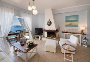 Smart TV, fireplace, DVD player, books