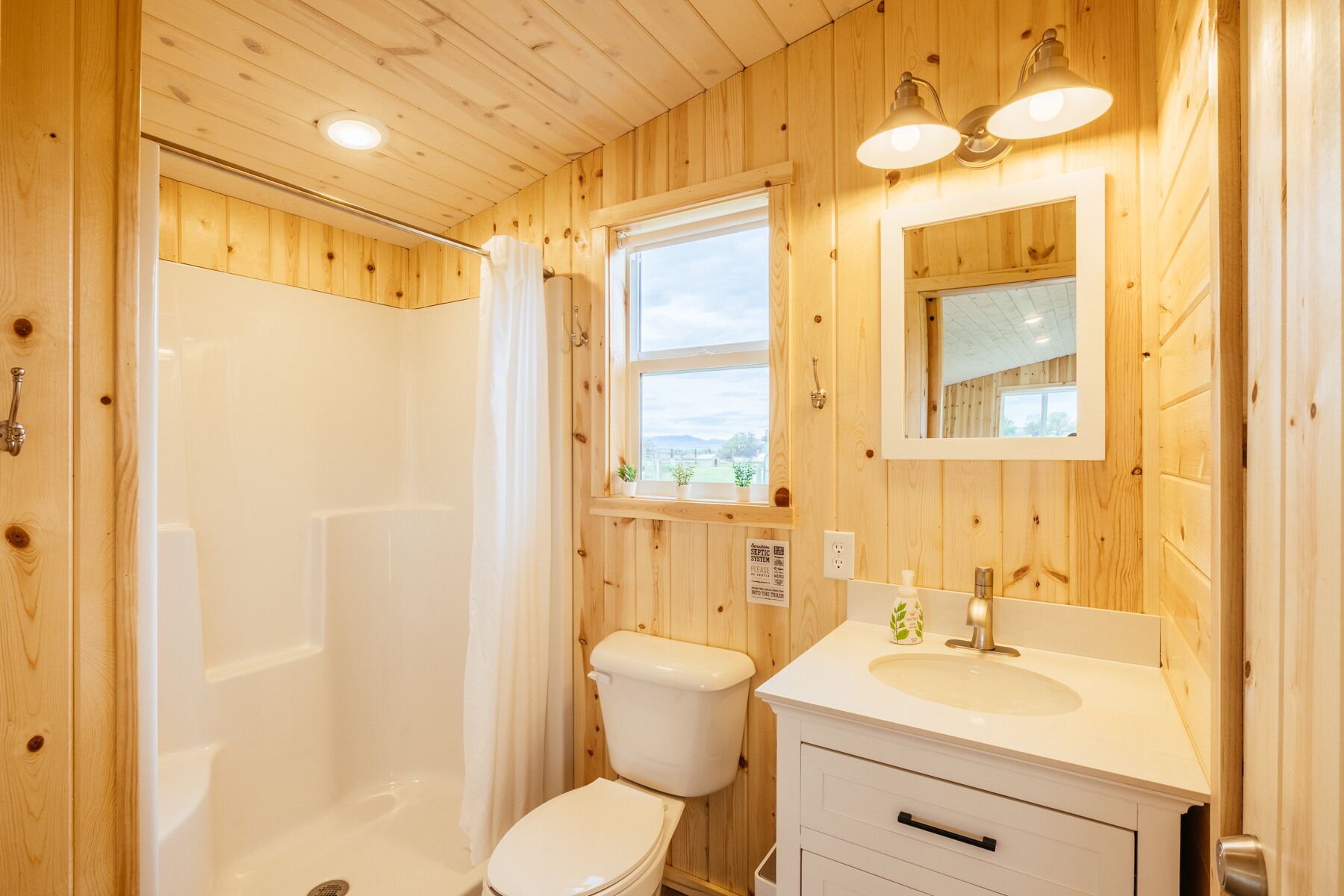 Shower, towels, soap, shampoo