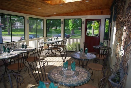 Dinner served, garden views