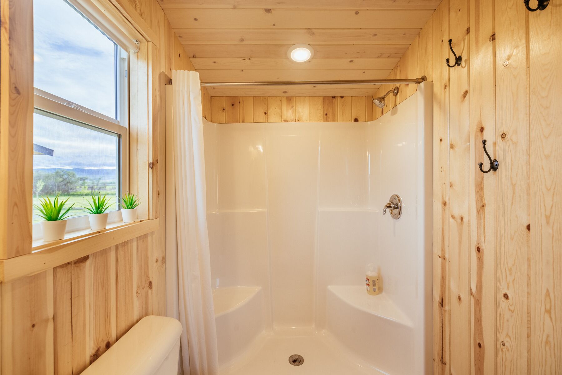 Shower, towels, soap, shampoo