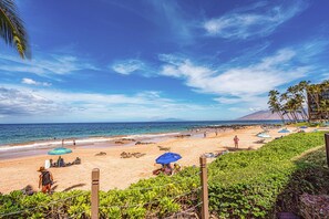 On the beach, beach towels - Oceanfront Hale Hui Kai 313 Large Lanai, AC, Incredible Views on Keawakapu Beach (Kihei)
