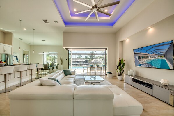 Smart TV, video games, foosball, stereo