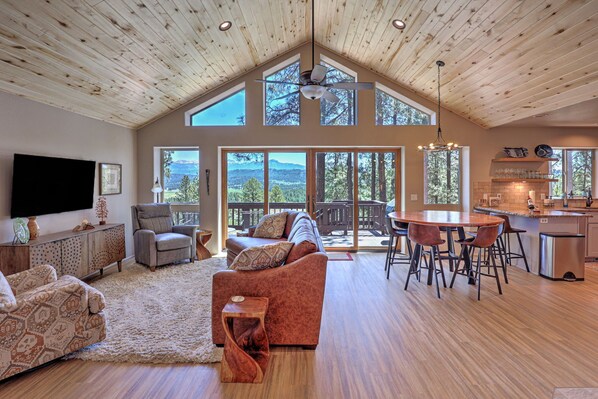 Smart TV, fireplace, DVD player, books