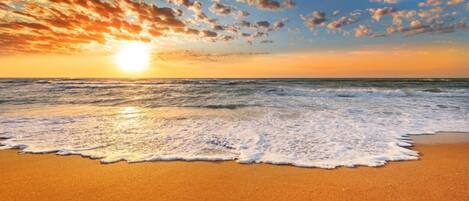 Beach nearby, sun loungers, beach towels