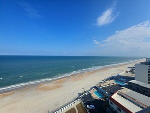 On the beach, sun loungers, beach towels