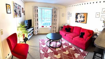 TV, fireplace, DVD player, books
