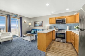 Großer Kühlschrank, Mikrowelle, Ofen, Herdplatte