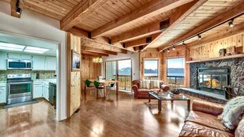 TV, lareira, aparelho de som, escritórios